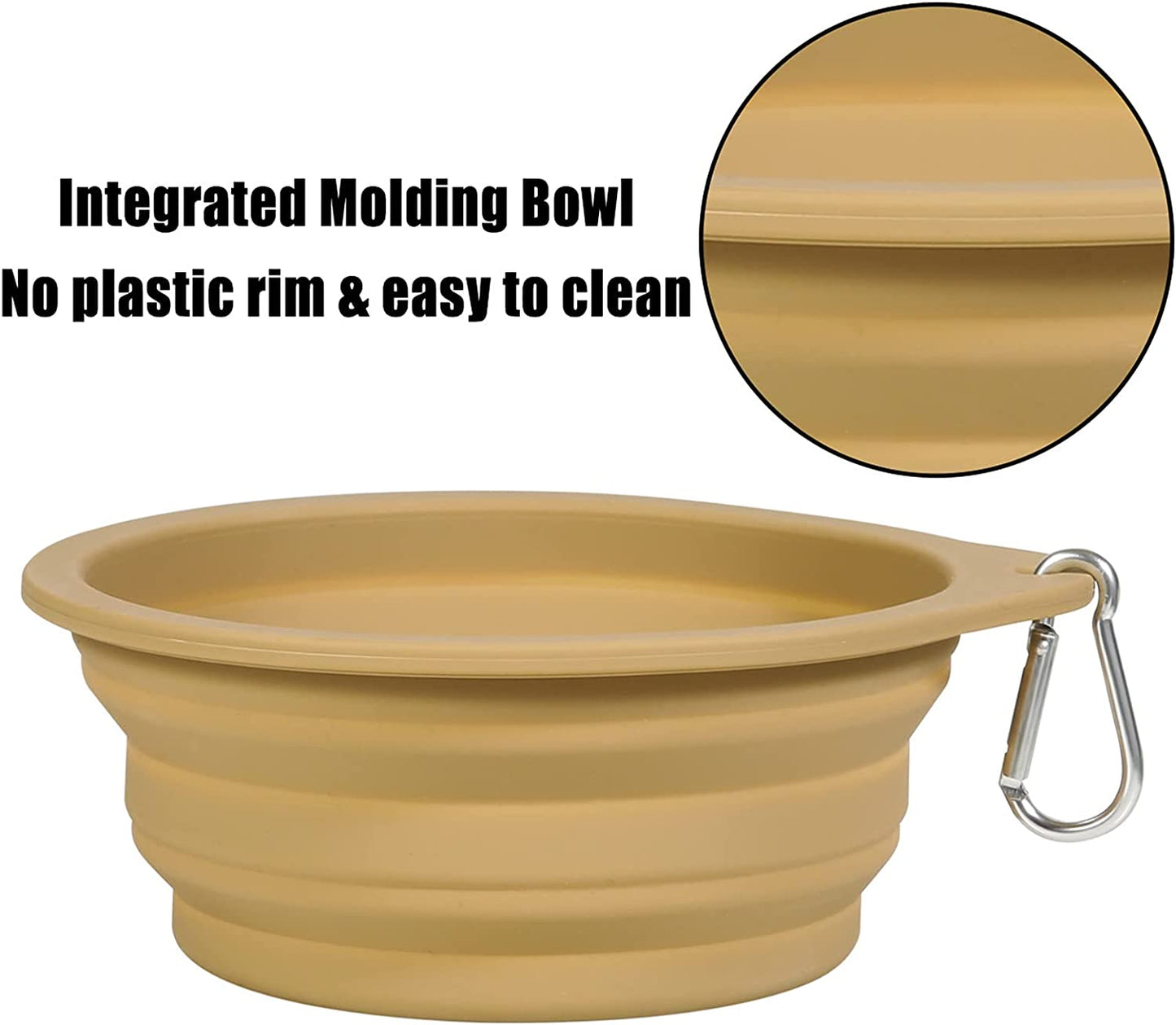 2Pack Collapsible Dog Bowl,Integrated Molding Travel Bowl No Plastic Rim Pet Feeding Bowls for Walking Traveling Outdoors,600Ml (Navy Blue+Khaki)