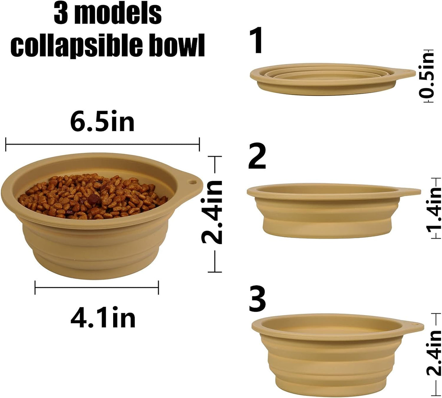 2Pack Collapsible Dog Bowl,Integrated Molding Travel Bowl No Plastic Rim Pet Feeding Bowls for Walking Traveling Outdoors,600Ml (Navy Blue+Khaki)