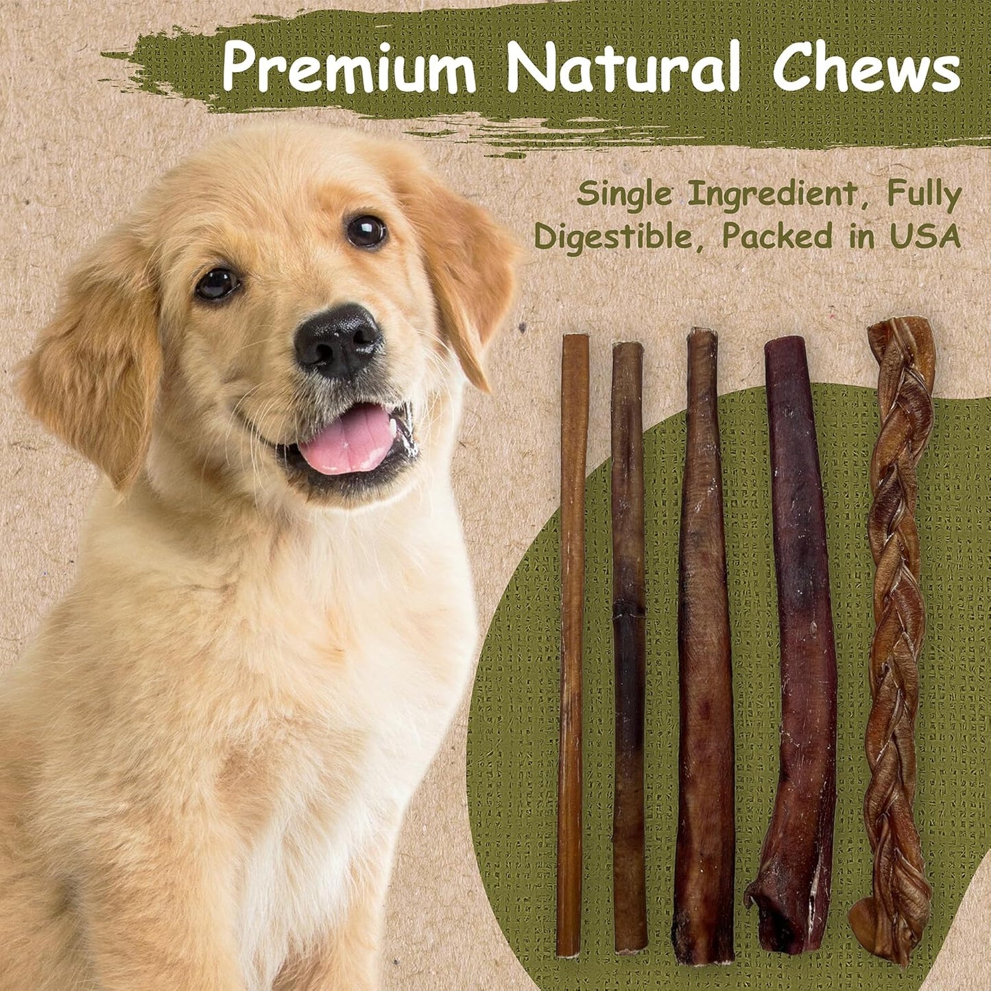 Premium Bully Sticks by Great Lakes - All Natural Dog Treats (25 Pack)