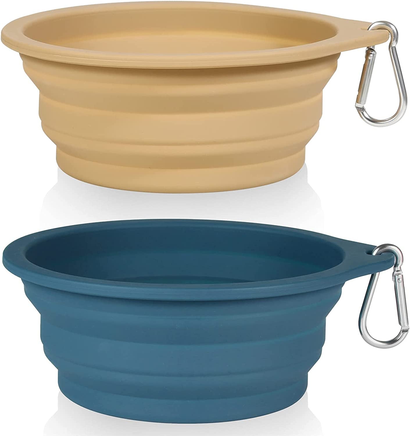 2Pack Collapsible Dog Bowl,Integrated Molding Travel Bowl No Plastic Rim Pet Feeding Bowls for Walking Traveling Outdoors,600Ml (Navy Blue+Khaki)