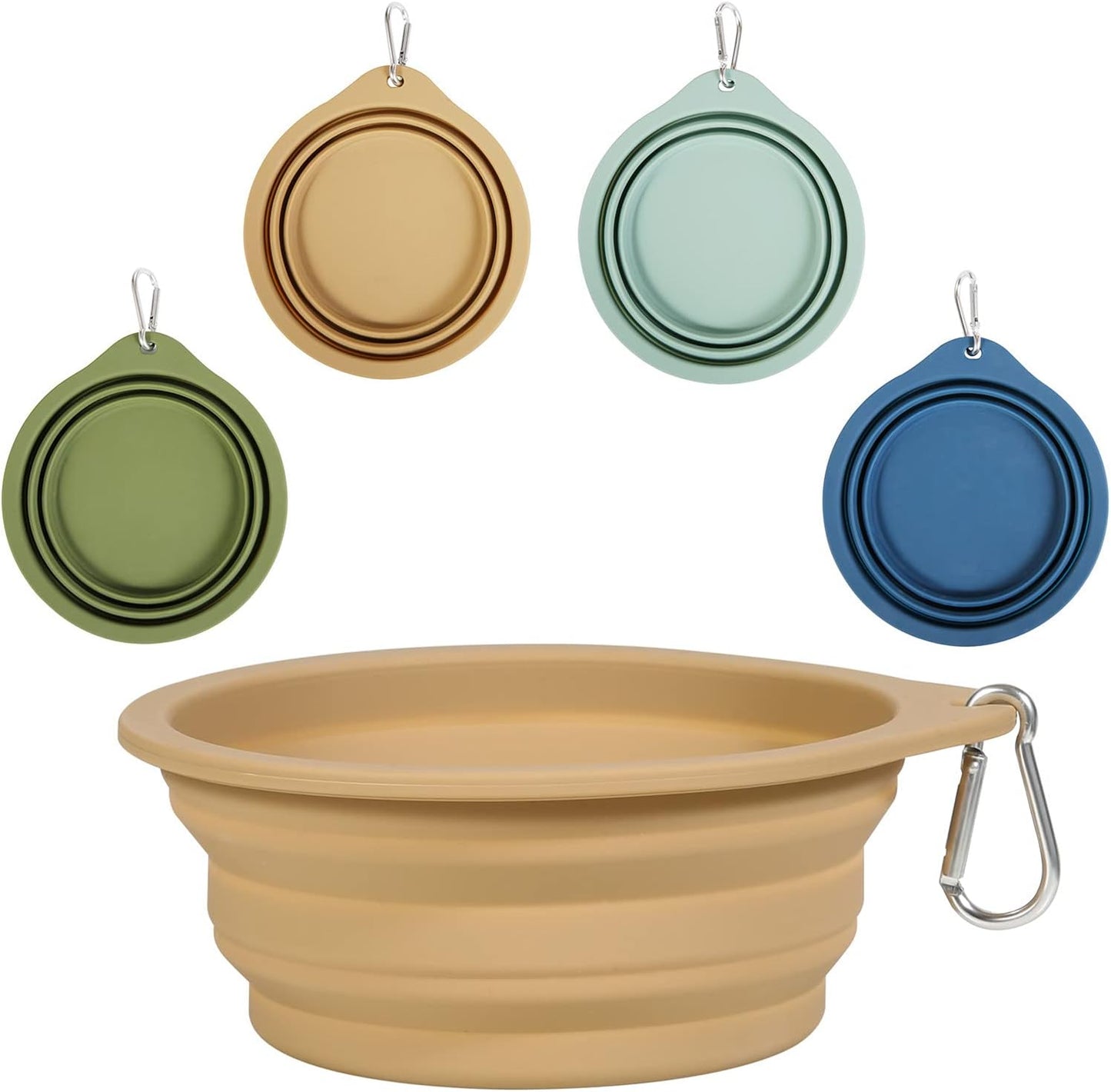 2Pack Collapsible Dog Bowl,Integrated Molding Travel Bowl No Plastic Rim Pet Feeding Bowls for Walking Traveling Outdoors,600Ml (Navy Blue+Khaki)